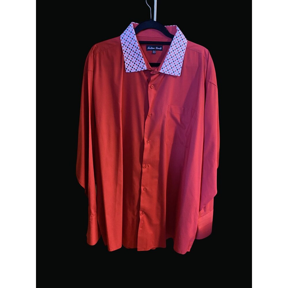 Fortino Landi Mens Dress Shirt Red W/ Polka Dot Collar Size 36/37 HA01 G